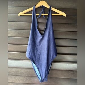 Aerie Super Plunge Halter One Piece Swimsuit Navy Blue Size S